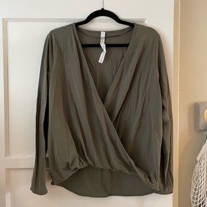 Lululemon Olive Green Cross Front Long Sleeve Top